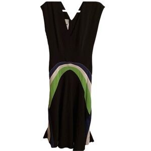 Koche Black sleeveless Dress w Blue/White/Green Stripe Size 38 French = 8 US